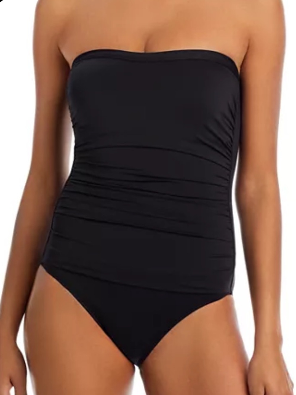 Tommy Bahama Black Pearl Shirred Bandeau Slimming One Piece Swimsuit Size 10